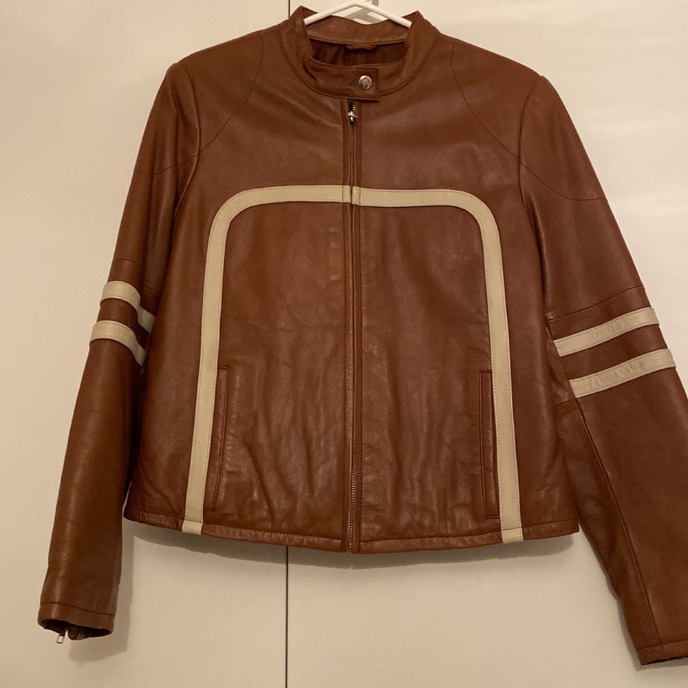 Dual tone retro leather jacket